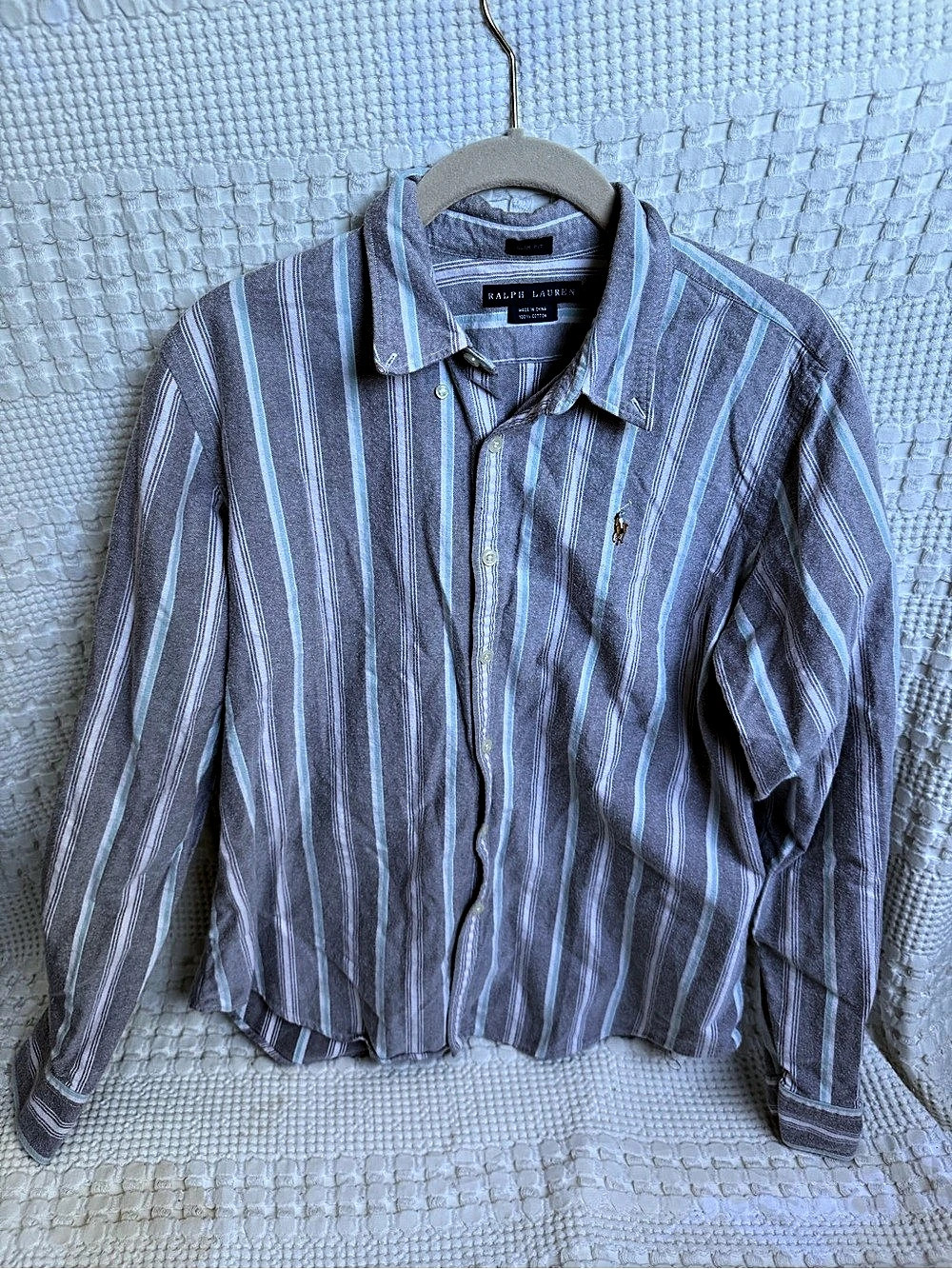 Vintage 90s Ralph Lauren Slim Fit Striped 100% Cotton Shirt Size Medium Like New